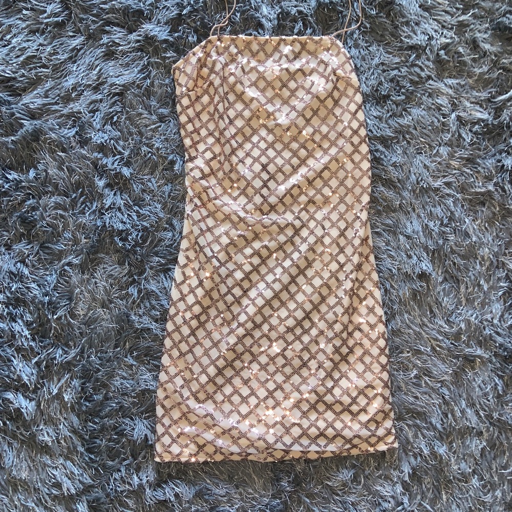 Gold sequined body con dress